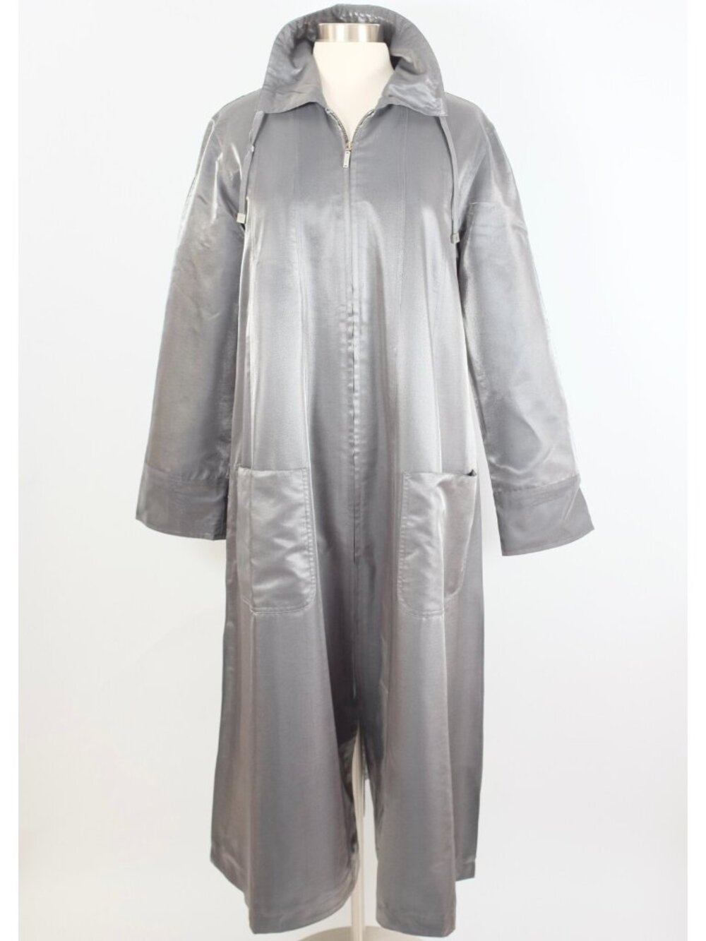 Chanel 99P long swing jacket coat 38 US 6 silver gray Y2K full length 1999
